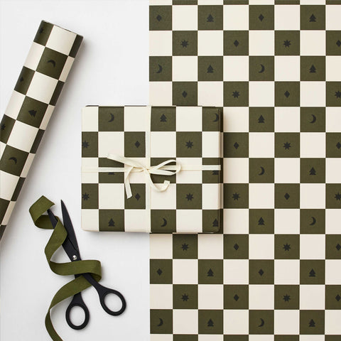 SIMPLE FORM. - Kinshipped Kinshipped Green Checkerboard Christmas Wrapping Paper - 