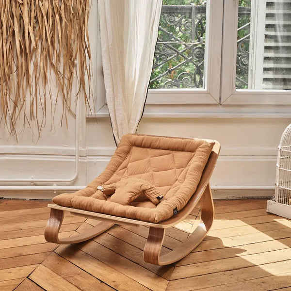 Charlie Crane Levo Baby Rocker Beech with Camel Cushion Simple Form