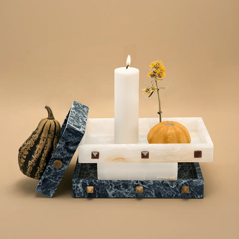 Black Blaze Forma Square Tray White Onyx Decorative Tray Black Blaze - [store_name]