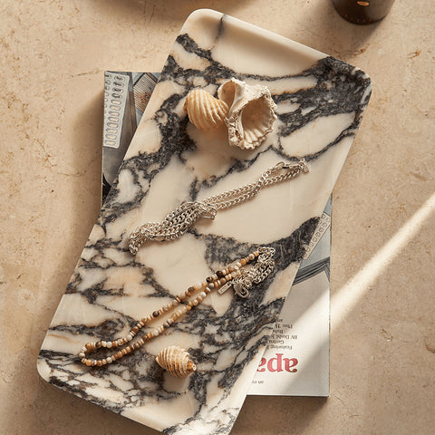 Black Blaze Linea Rectangle Marble Tray Calacatta Decorative Tray Black Blaze - [store_name]