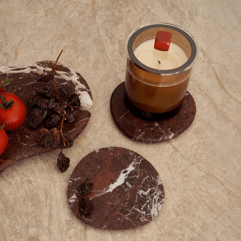 Black Blaze Marble Coaster Set Rosso Levanto Coasters Black Blaze - [store_name]