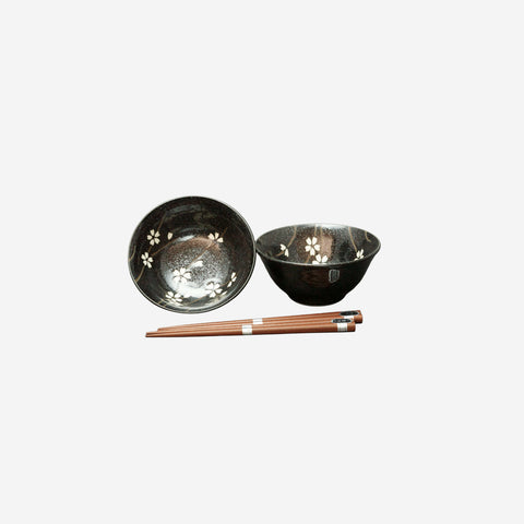 Concept Japan Soushunka Black Bowl with Chopstick Set Bowls Concept Japan - [store_name]