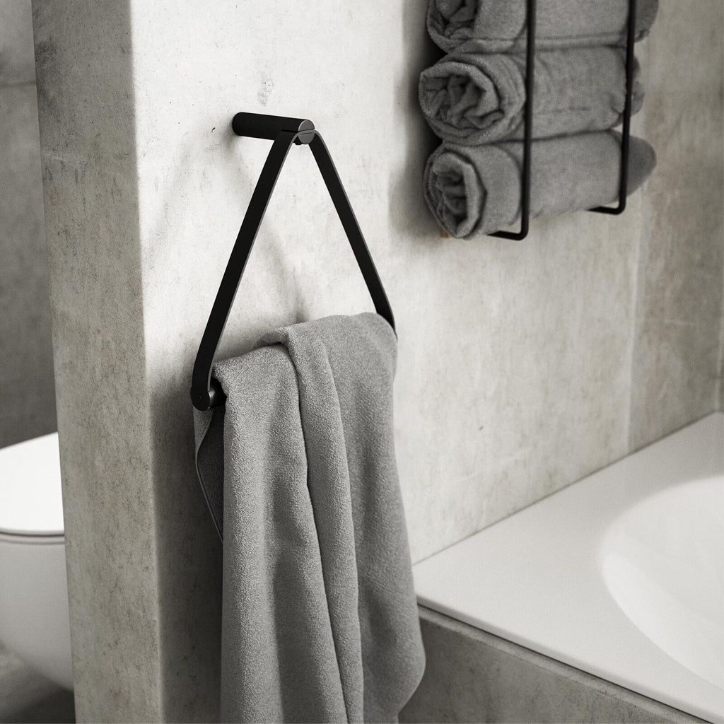 Ekta Living Towel Hanger Leather Black Oak Towel Hangers Simple Form