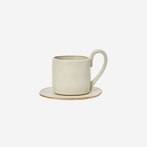Ferm Living Flow Mug With Saucer White Speckle Mug Ferm Living - [store_name]