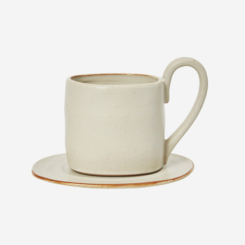 Ferm Living Flow Mug With Saucer White Speckle Mug Ferm Living - [store_name]