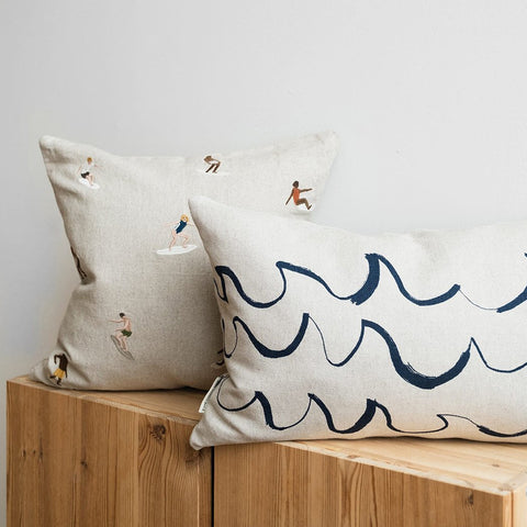 Fine Little Day Surfers Embroidered Cushion Cover 48x48cm Art Print Fine Little Day - [store_name]