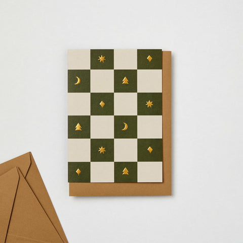 SIMPLE FORM. - Kinshipped Kinshipped Green Checkerboard Christmas Card - 