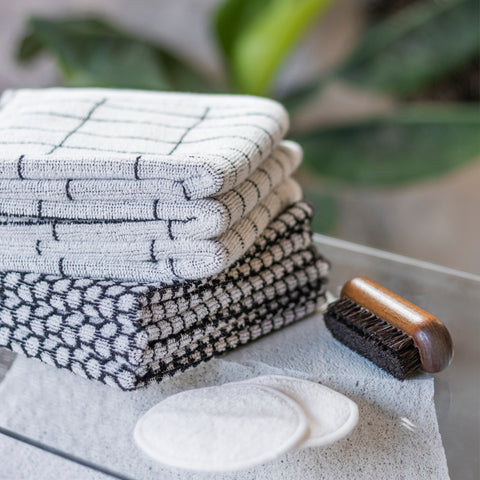 Mette Ditmer Tile Stone Bath Towel Black Off White Towel Mette Ditmer    - [store_name]