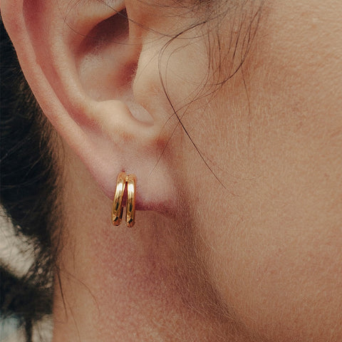 Nordic Muse Gold Double Hoop Huggie Earrings Jewellery Nordic Muse - [store_name]