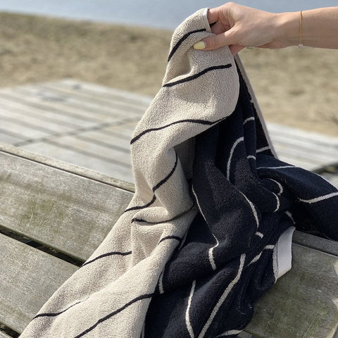 OYOY Raita Striped Bath Sheet Beige Black Bath Towel OYOY Living - [store_name]