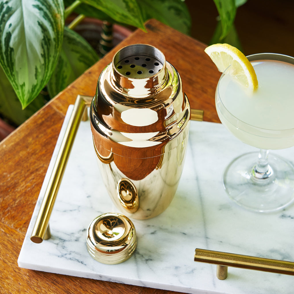 Viski Gold Heavyweight Cocktail Shaker, Stainless Steel Drink Mixer With Bar Strainer Professional Shaker For Martini And Margarita Gold Polished Finish 16 5 Oz