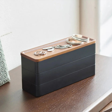 Yamazaki Rin 3 Tier Slim Accessory Case Black Storage Box Yamazaki - [store_name]