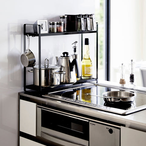 Yamazaki Tower Double Countertop Stand Black Kitchen Shelf Yamazaki - [store_name]