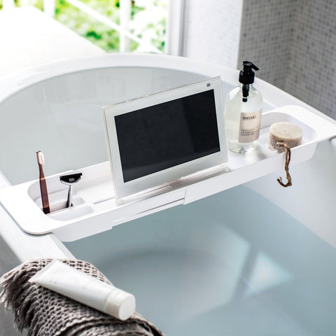 Yamazaki Tower Extendable Bathtub Tray White Bath Tray Yamazaki - [store_name]
