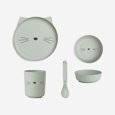 SIMPLE FORM. - Liewood Liewood Bamboo Box Dinner Set Cat Dusty Green - 