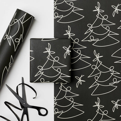 SIMPLE FORM. - Kinshipped Kinshipped Christmas Tree Lines Black Wrapping Paper - 